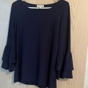 Faith and joy shirt. Dark blue. The ruffles on arms are the sweetest. Size sm